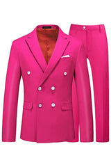 Stylish Rose Red Peaked Lapel Double Breasted Men Suits For Prom
