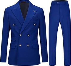 Stylish Royal Double Breasted Peaked Lapel Blue Prom Suits