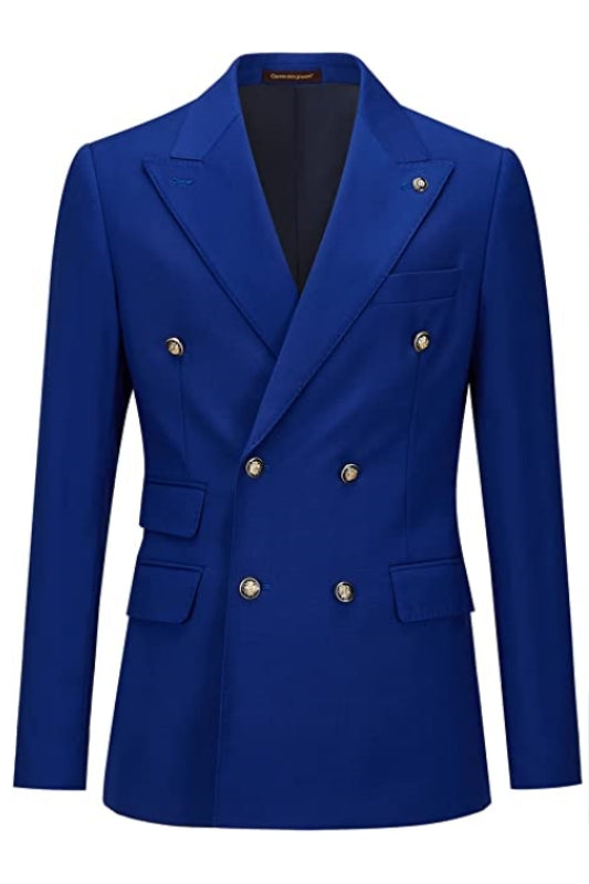Stylish Royal Double Breasted Peaked Lapel Blue Prom Suits
