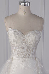 Stylish Strapless Tulle Lace Wedding Dress Sweetheart Appliques Bridal Gowns with Overskirt On Sale-27dress