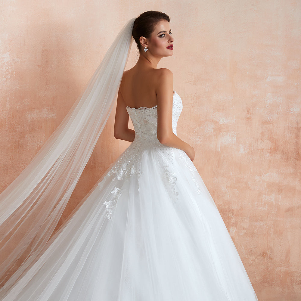Stylish Strapless White Lace Affordable Wedding Dress Online with Low Back-27dress