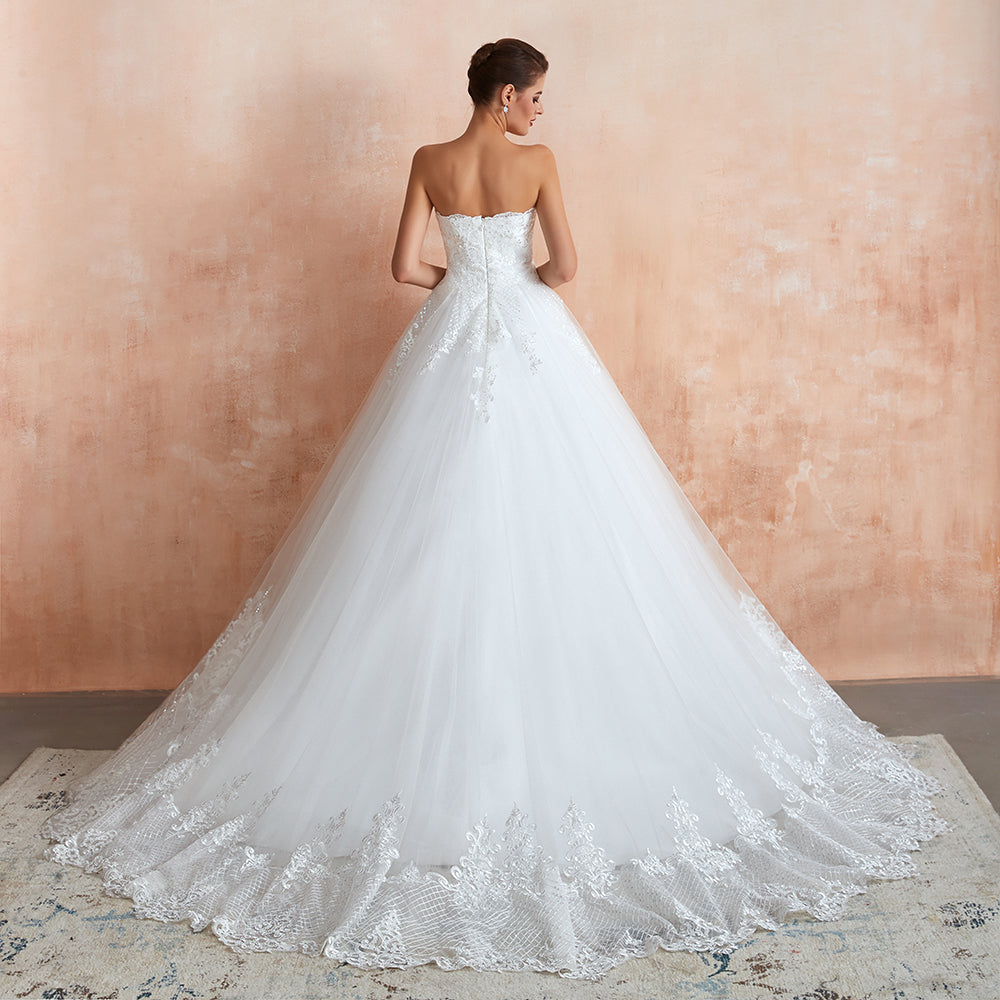 Stylish Strapless White Lace Affordable Wedding Dress Online with Low Back-27dress