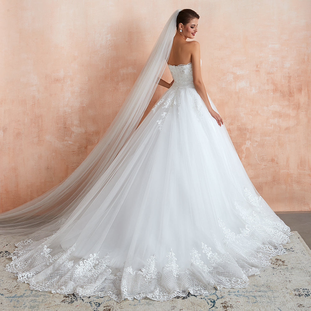 Stylish Strapless White Lace Affordable Wedding Dress Online with Low Back-27dress