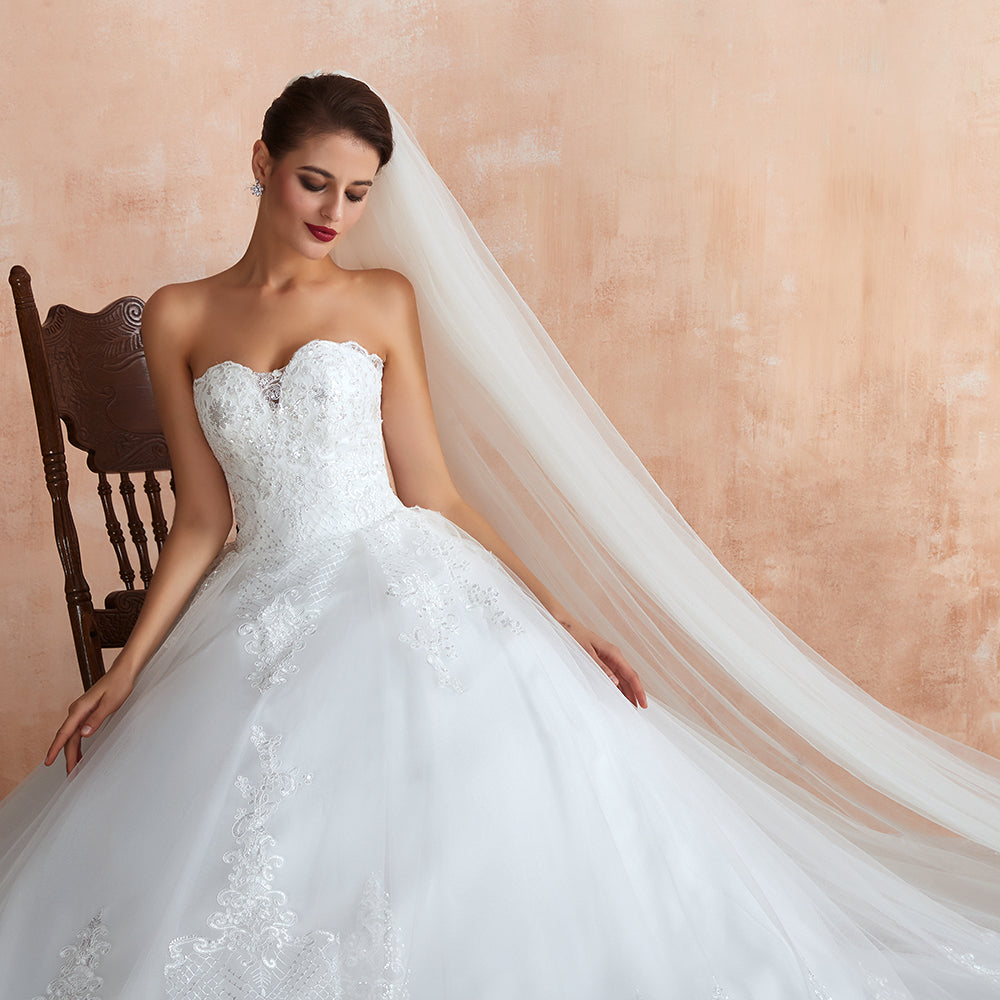 Stylish Strapless White Lace Affordable Wedding Dress Online with Low Back-27dress