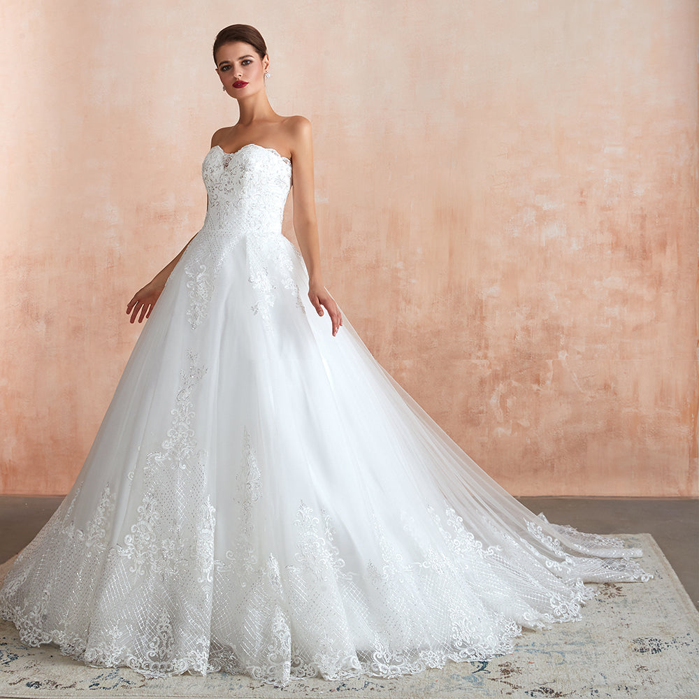 Stylish Strapless White Lace Affordable Wedding Dress Online with Low Back-27dress