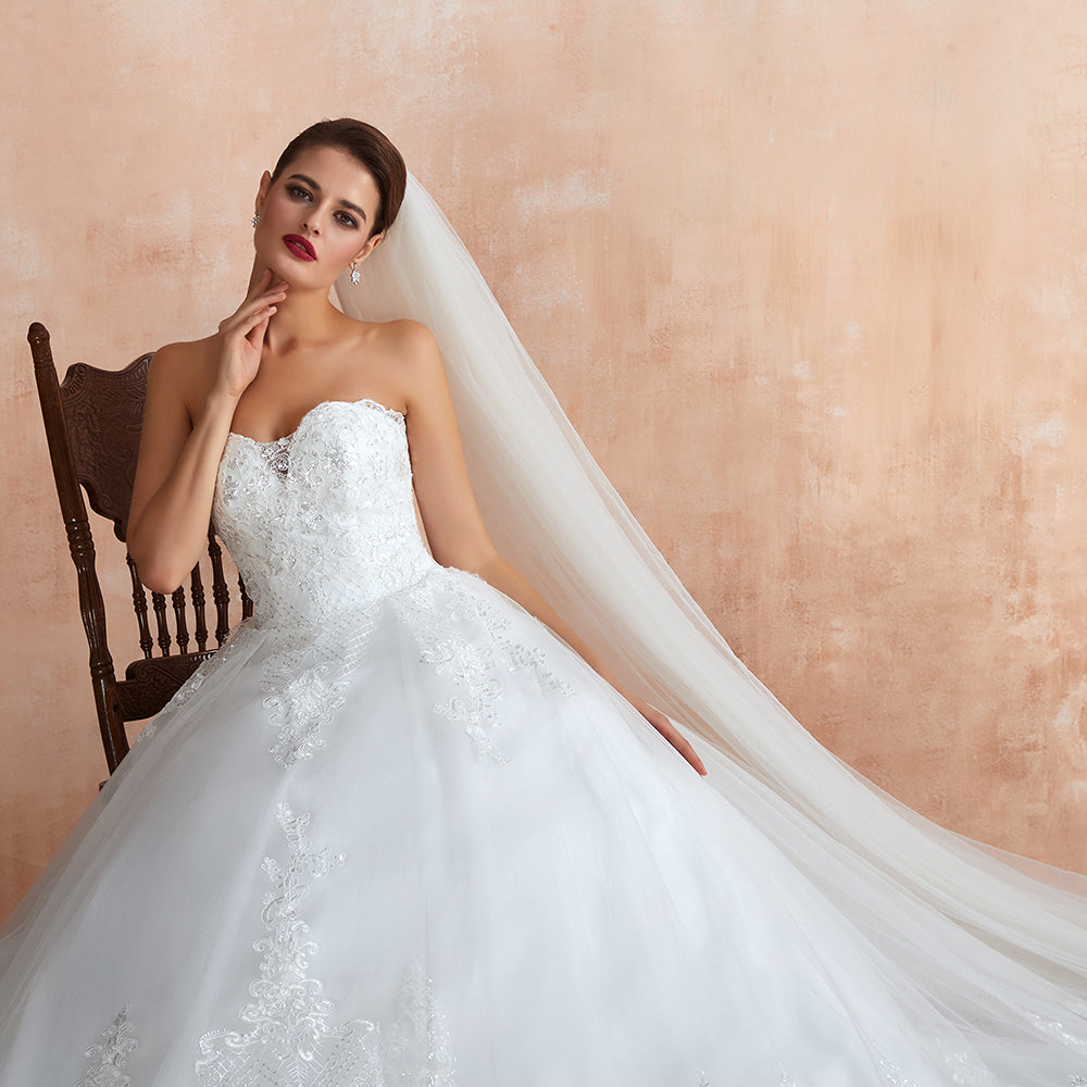 Stylish Strapless White Lace Affordable Wedding Dress Online with Low Back-27dress