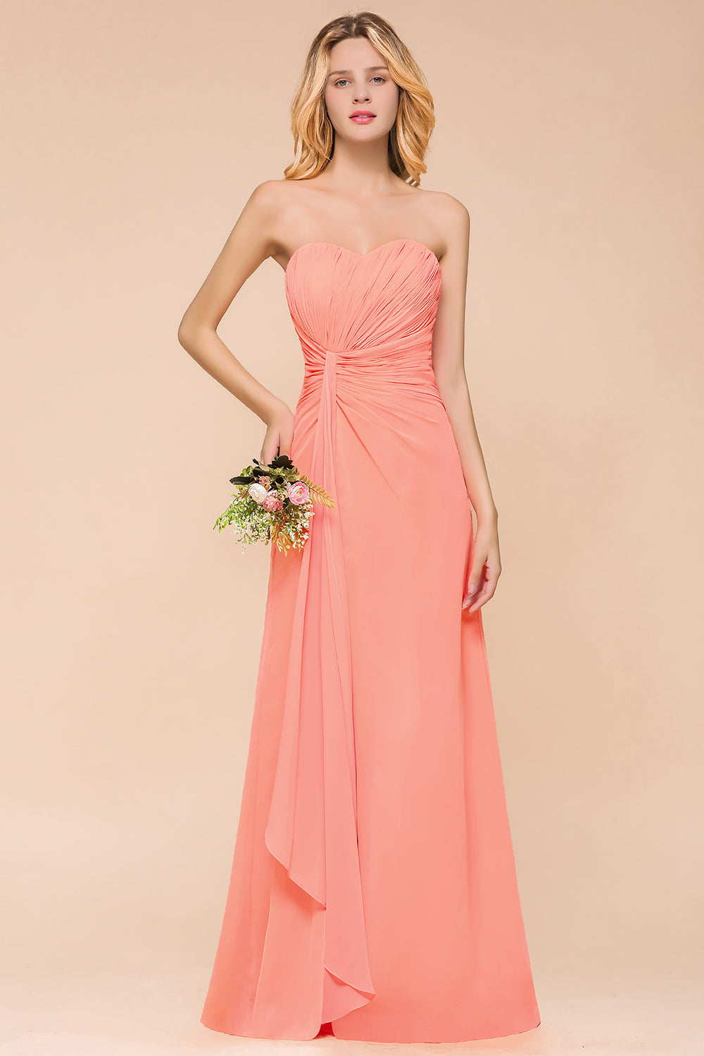 Load image into Gallery viewer, Stylish Sweetheart Ruffle Affordable Coral Chiffon Bridesmaid Dresses Online-27dress
