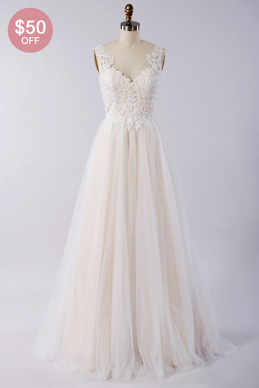 Stylish V-neck Straps Tulle Wedding Dress Appliques A-line Ruffles Bridal Gowns On Sale-27dress
