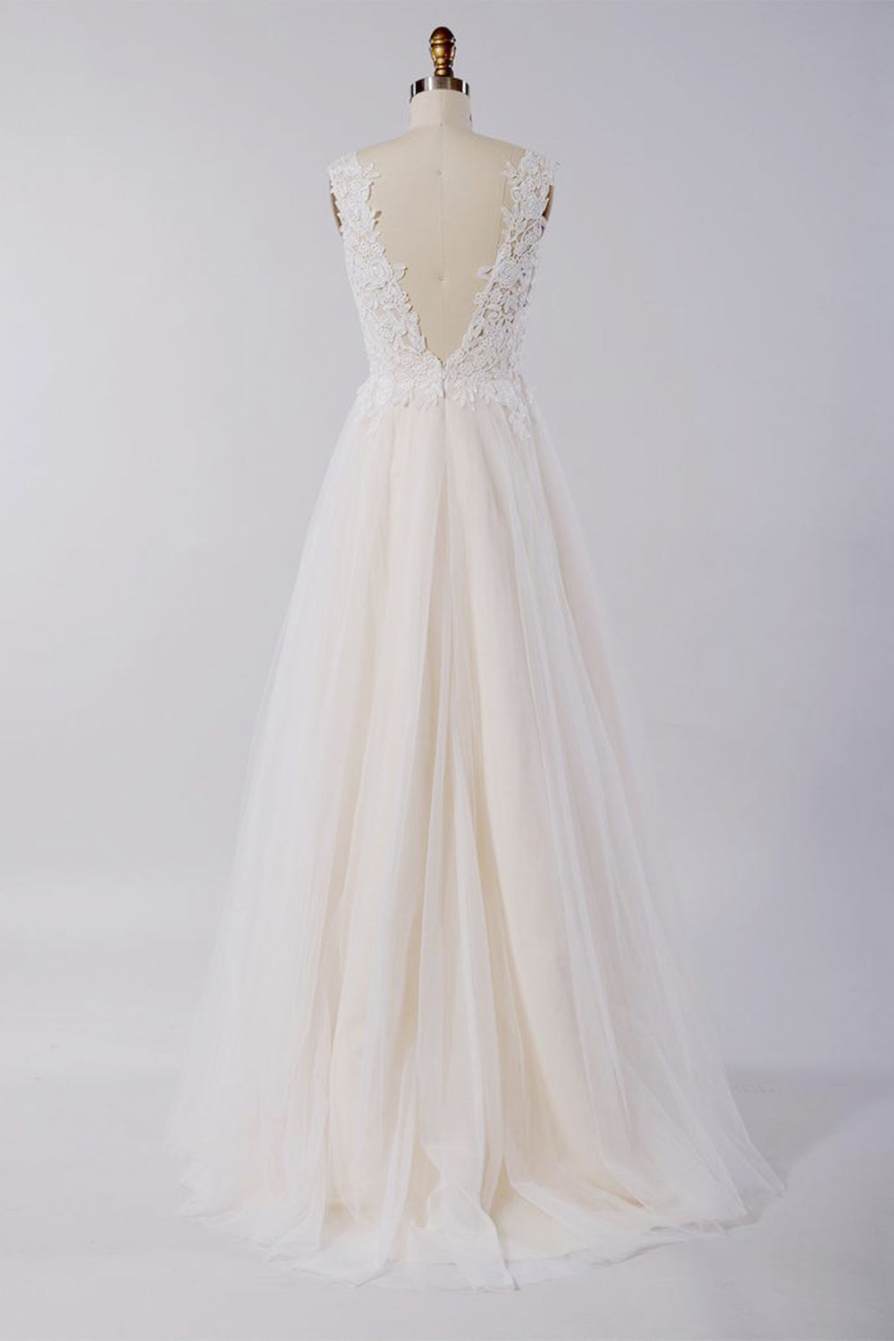 Stylish V-neck Straps Tulle Wedding Dress Appliques A-line Ruffles Bridal Gowns On Sale-27dress