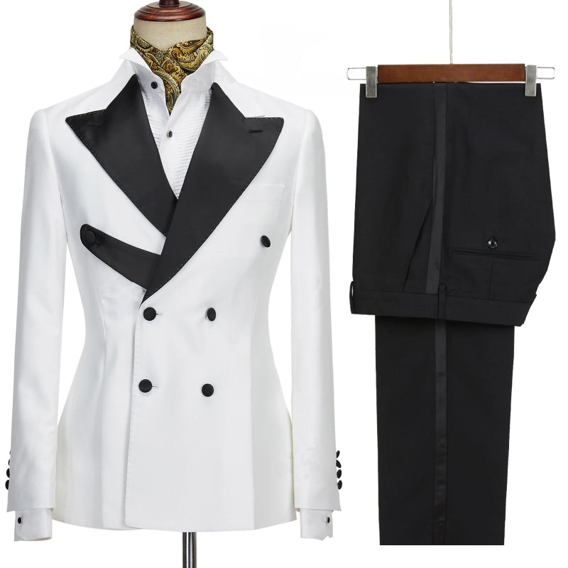 Stylish Peaked Lapel Double Breasted White Prom Suits