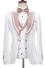 Stylish Slim Fit Peaked Lapel Three Pieces White Wedding Suits