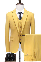 Stylish Yellow Notched Lapel Slim Fit Men Suits for Prom