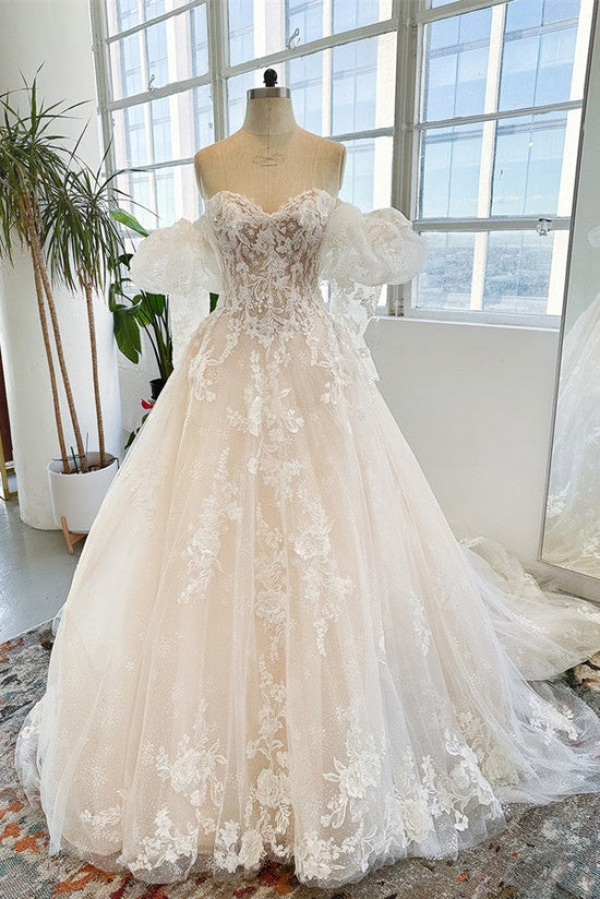 Sweetheart A-Line Lace Wedding Dress With Appliques-27dress