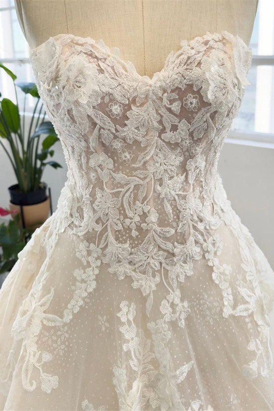 Sweetheart A-Line Lace Wedding Dress With Appliques-27dress