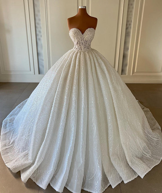 Sweetheart Ball Gown Wedding Dress Lace With Pearls-27dress