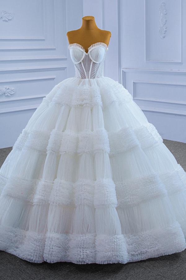 Sweetheart Ball Gown Wedding Dress Tulle Sleeveless-27dress