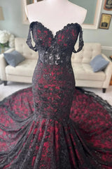 Sweetheart Lace Mermaid Mermaid Black Wedding Dresses With Cape From 27dress