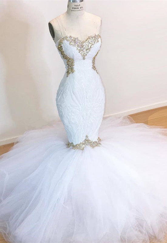 Sweetheart Mermaid Wedding Dress Tulle With Appliques-27dress