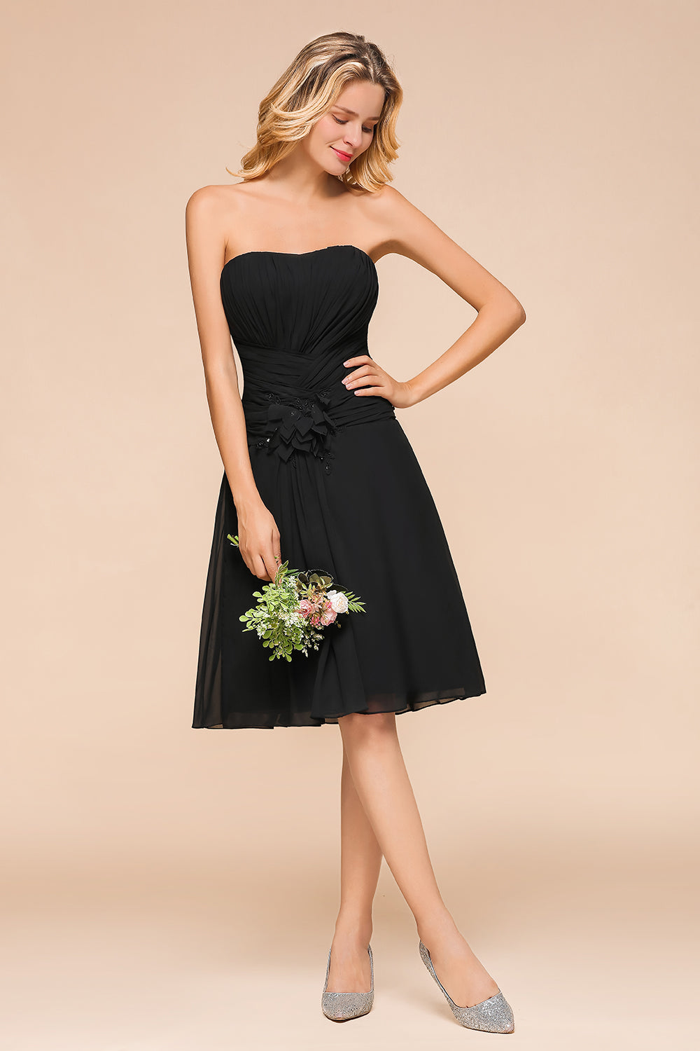 Load image into Gallery viewer, Sweetheart Ruffle Short Black Bridesmaid Dress-27dress
