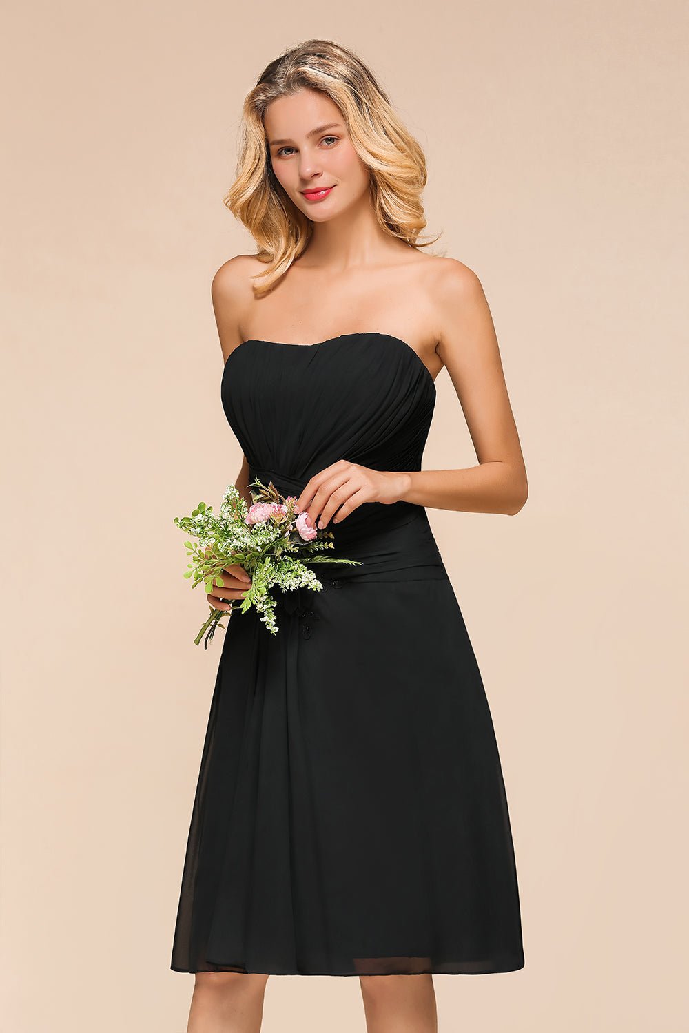 Load image into Gallery viewer, Sweetheart Ruffle Short Black Bridesmaid Dress-27dress
