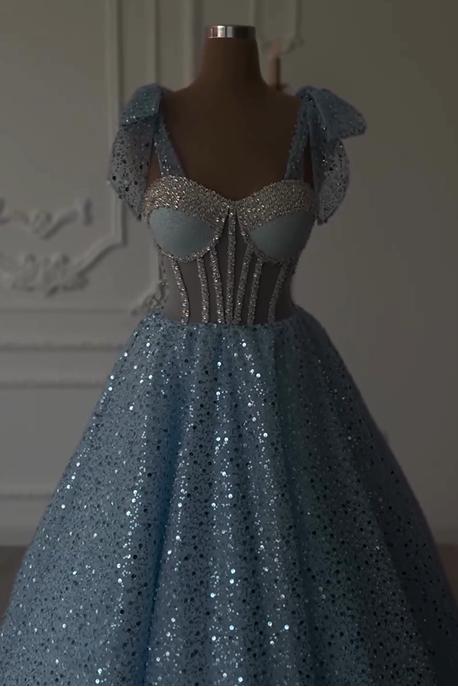 Sweetheart Sleeveless A Line Ball Gown Long Prom Dress With Sequins
