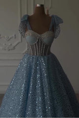Sweetheart Sleeveless A Line Ball Gown Long Prom Dress With Sequins