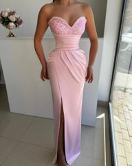 Sweetheart Sleeveless Light Blue Prom Dress Front Split With Beads
