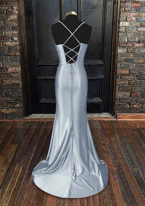 Load image into Gallery viewer, Sweetheart Sleeveless Prom Dress with Split Ruffles and Silk like Satin Sweep Train Sheath/Column-27dress
