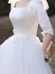Tea-length Ball Gown Wedding Dress with Square Neckline and Pockets