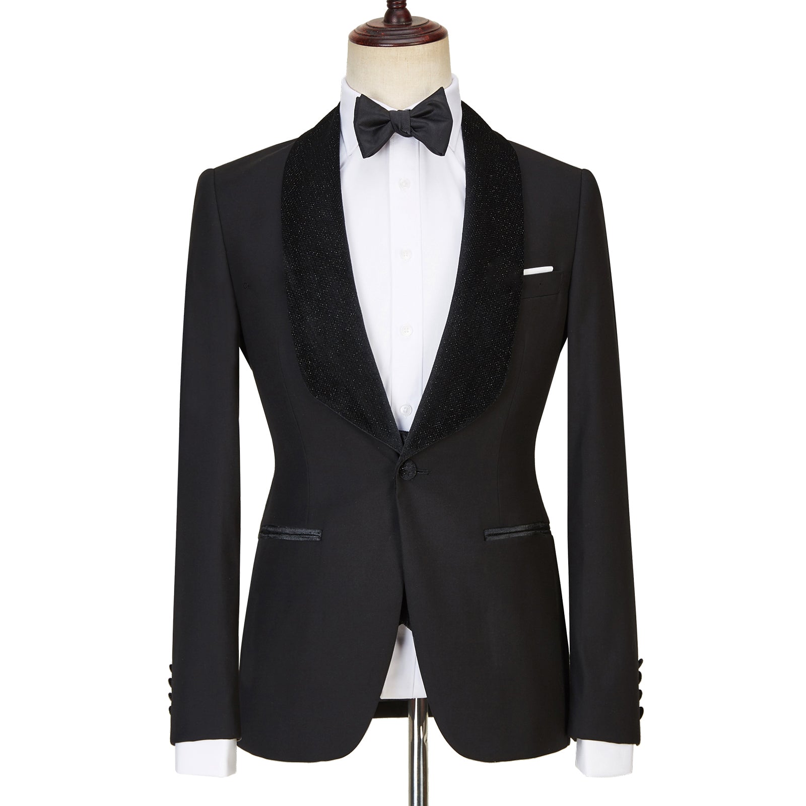 Three Pieces Shawl Lapel Sparkle Men Black Wedding Suits