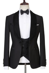 Three Pieces Shawl Lapel Sparkle Men Black Wedding Suits