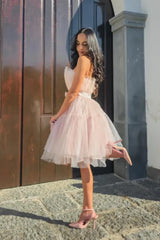 Tulle Strapless Sleeveless Short A Line Prom Dress With Belt