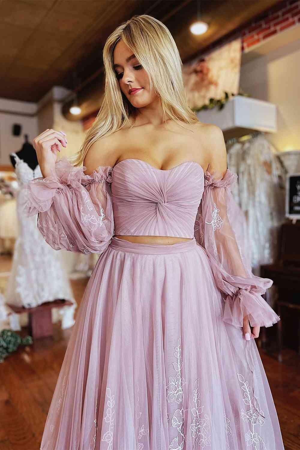 Two Piece Long A-line Sweetheart Tulle Lace Prom Dress 27dress Two Piece Long A-line Sweetheart Tulle Lace Prom Dress 27dress