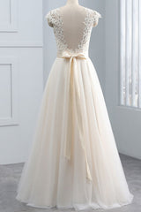 Unique Appliques Champagne Sleeveless Wedding Dresses Straps Chiffon A-line Bridal Gown On Sale-27dress