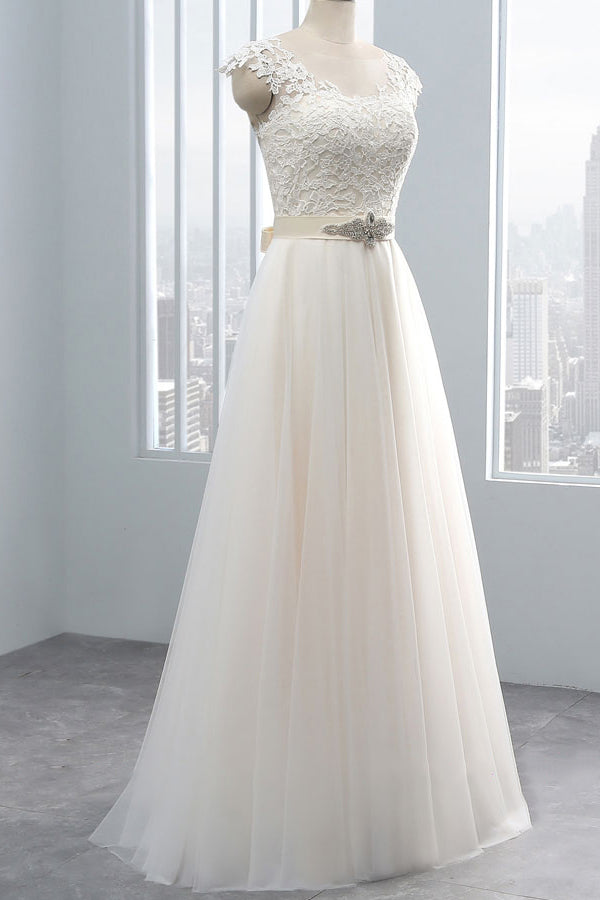 Unique Appliques Champagne Sleeveless Wedding Dresses Straps Chiffon A-line Bridal Gown On Sale-27dress
