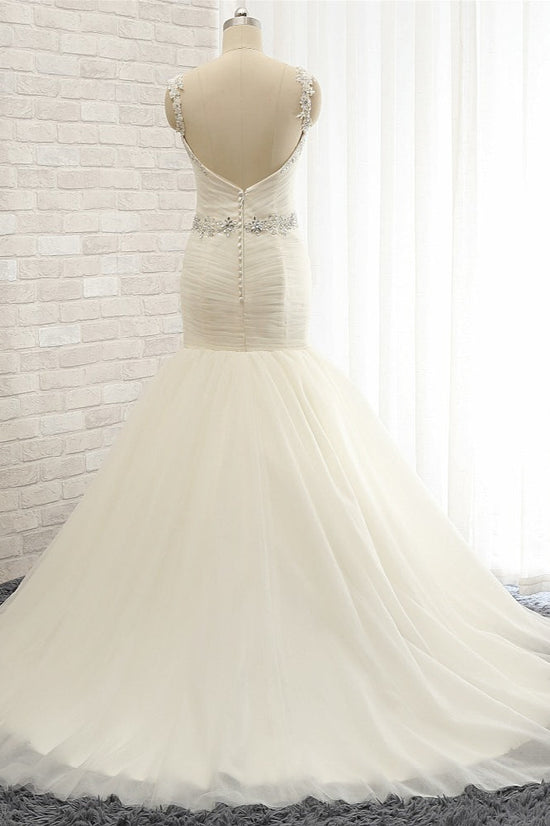 Load image into Gallery viewer, Unique Ivory Straps Mermaid Wedding Dresses Tulle Ruffles Sequins Bridal Gowns Online-27dress
