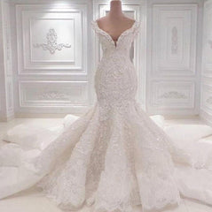Unique Sleeveless Straps White Wedding Dresses With Appliques V-neck Mermaid Lace Bridal Gowns On Sale-27dress