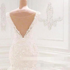 Unique Sleeveless Straps White Wedding Dresses With Appliques V-neck Mermaid Lace Bridal Gowns On Sale-27dress