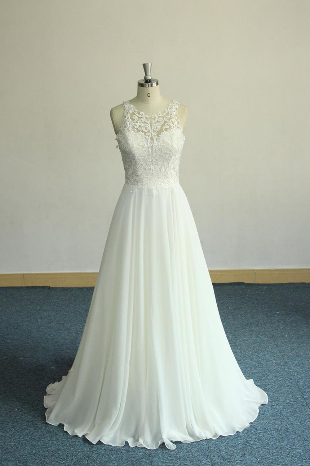 Unique White Jewel Sleeveless Wedding Dress Appliques Chiffon Bridal Gowns On Sale-27dress