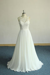 Unique White Jewel Sleeveless Wedding Dress Appliques Chiffon Bridal Gowns On Sale-27dress