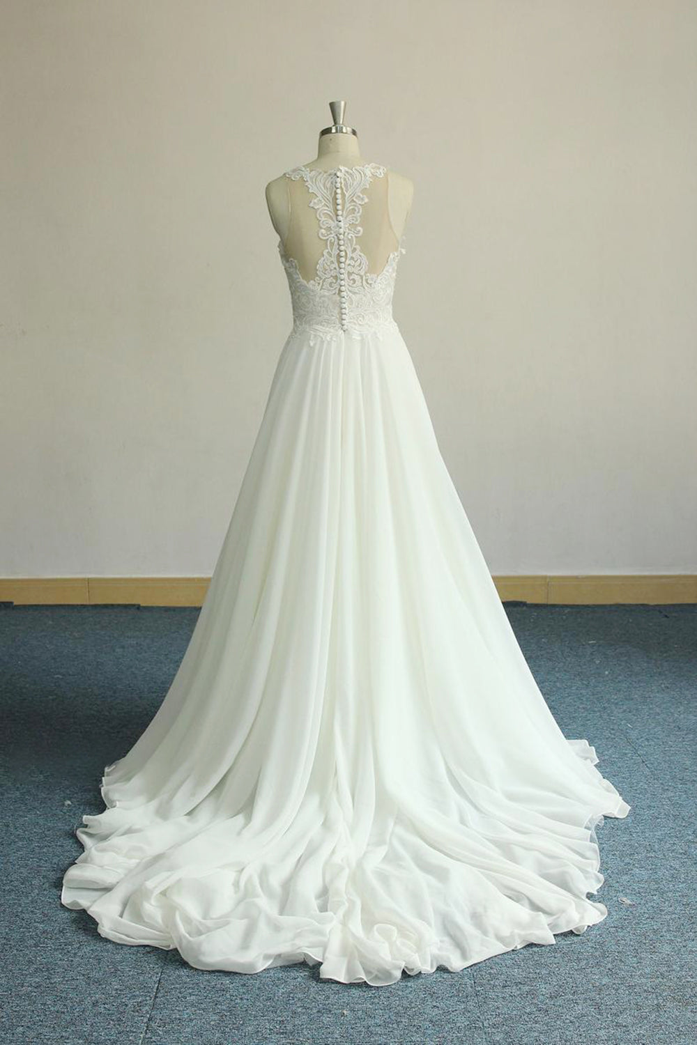 Unique White Jewel Sleeveless Wedding Dress Appliques Chiffon Bridal Gowns On Sale-27dress
