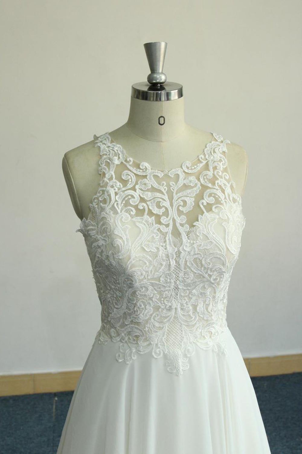 Unique White Jewel Sleeveless Wedding Dress Appliques Chiffon Bridal Gowns On Sale-27dress