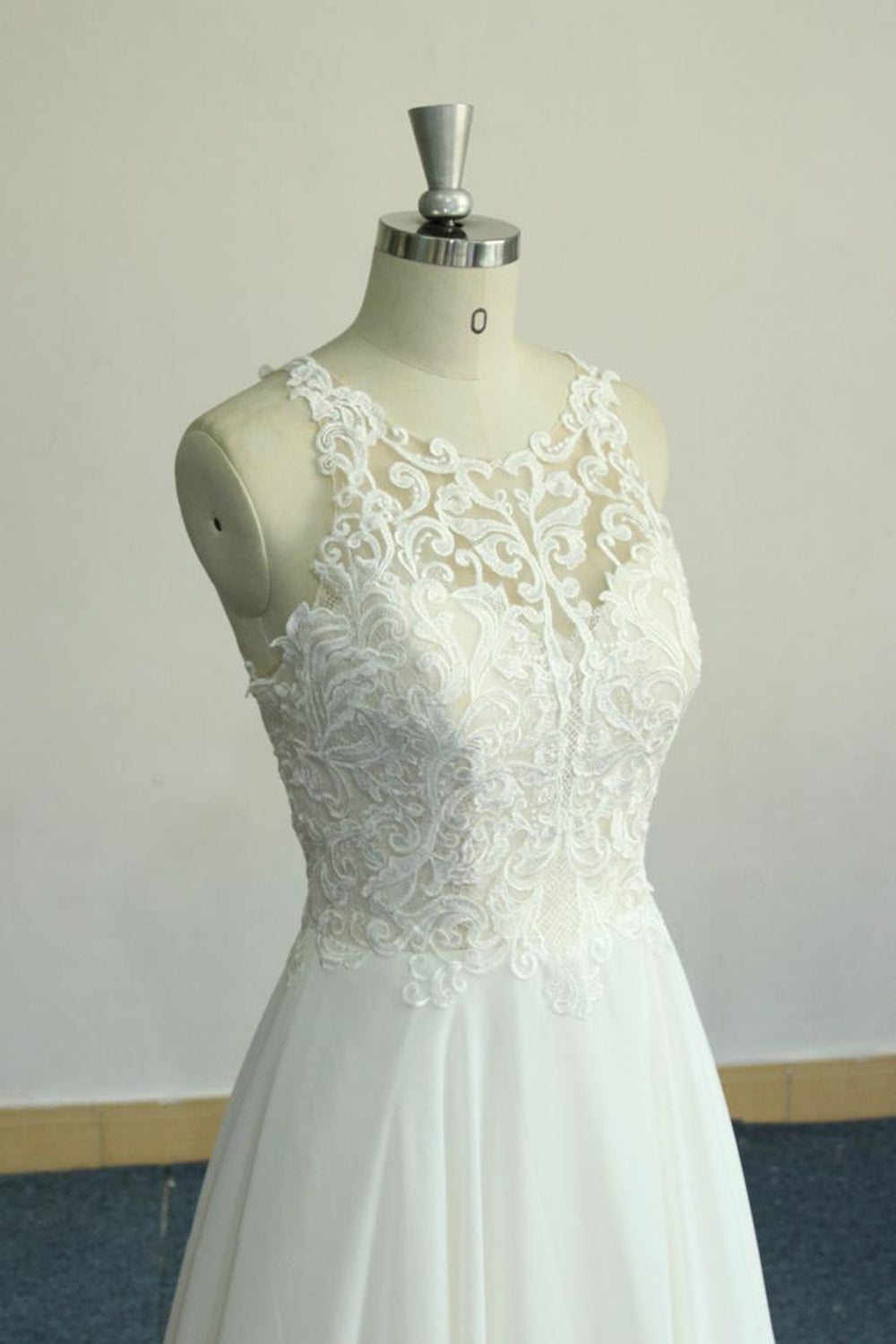 Unique White Jewel Sleeveless Wedding Dress Appliques Chiffon Bridal Gowns On Sale-27dress