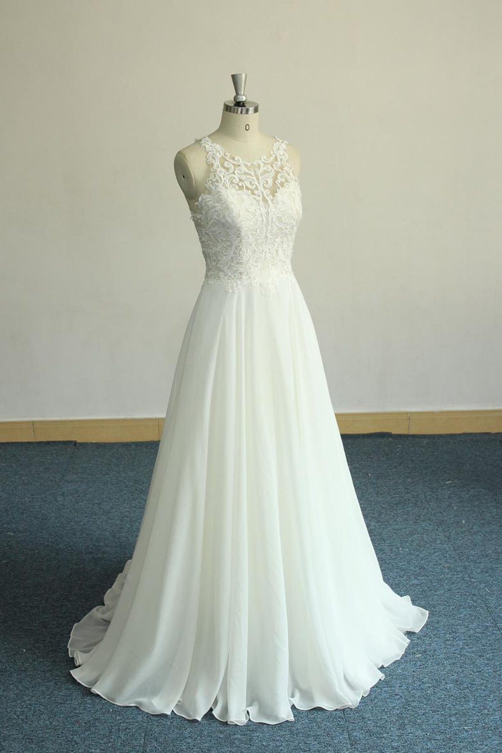 Unique White Jewel Sleeveless Wedding Dress Appliques Chiffon Bridal Gowns On Sale-27dress