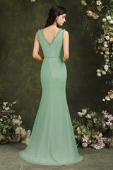 V-Neck Bridesmaid Dress Chiffon With Slit-27dress