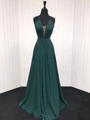 V-neck Chiffon A-line Sweep Train Ruffles Prom Dresses
