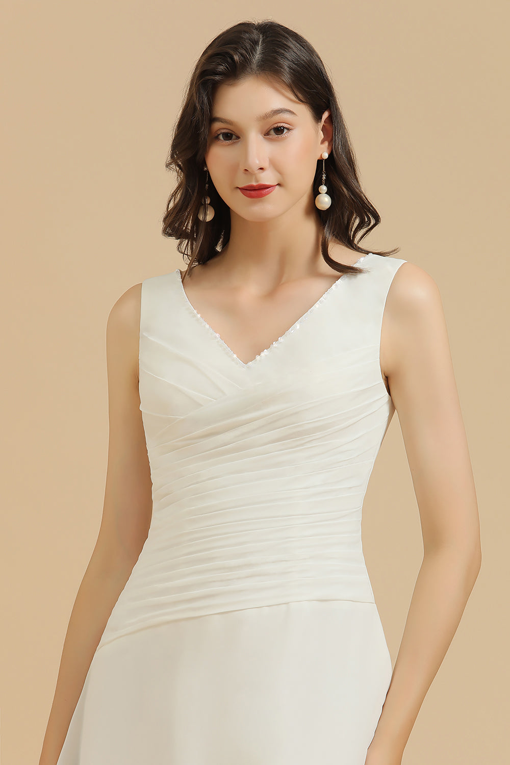 Load image into Gallery viewer, V-Neck Knee-length Chiffon Bridesmaid Dress online-27dress
