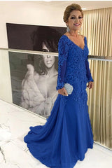 V-neck Long Sleeves Mother Of The Bride Dress with Lace Applique