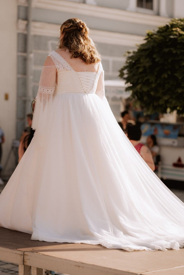 27DRESS V-neck Long Sleeves Plus Size Lace Wedding Dresses