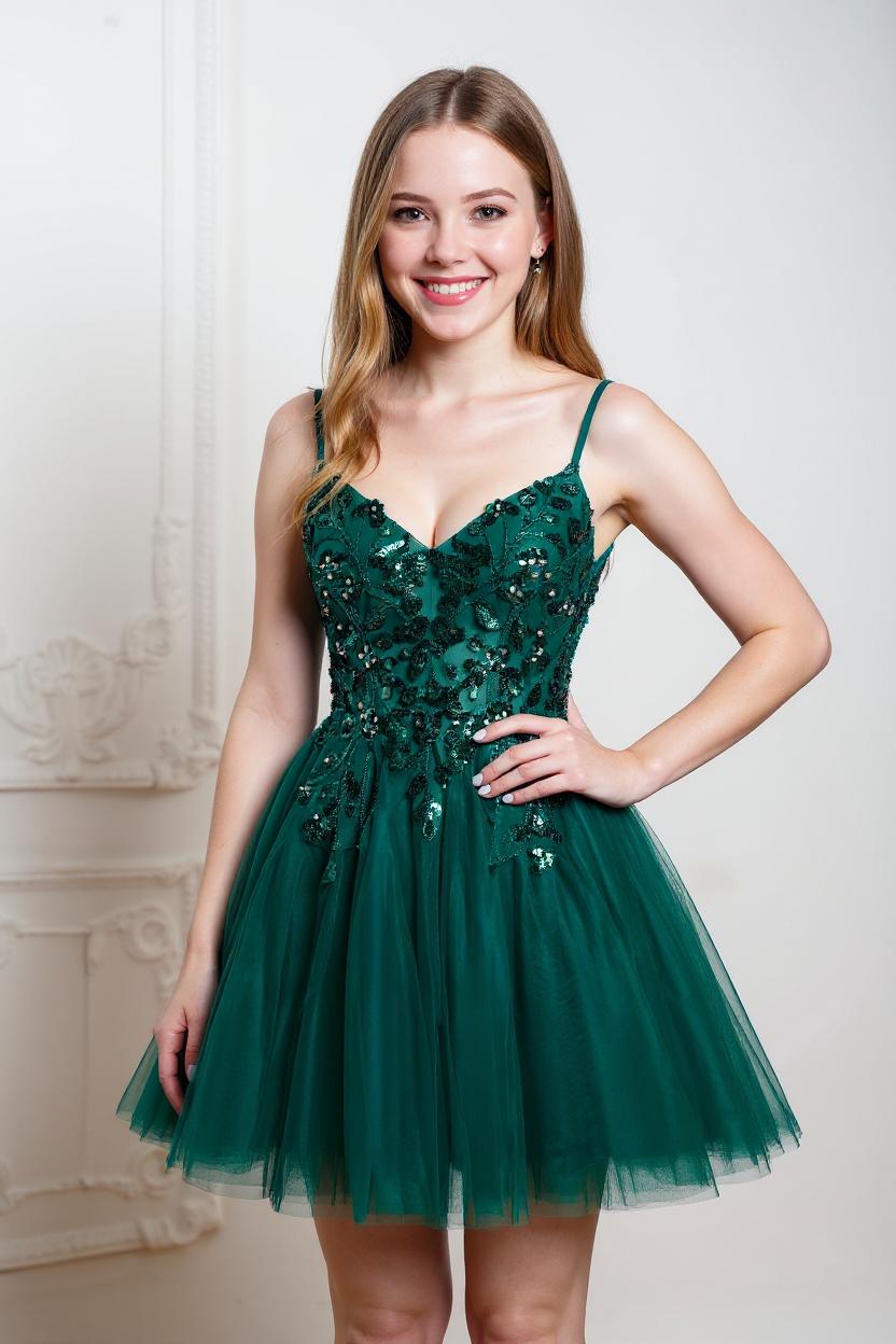 V-Neck Sleeveless A-Line Mini Prom Dress with Pleated-27dress